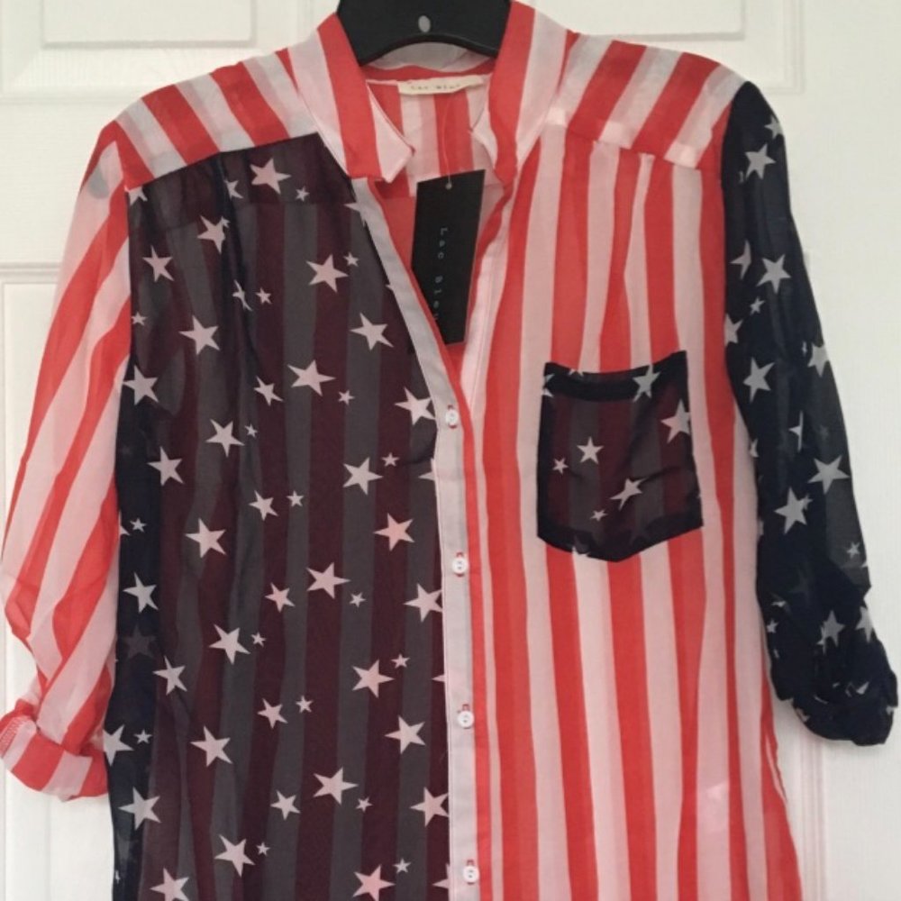 Sheer american flag 3/4 blouse